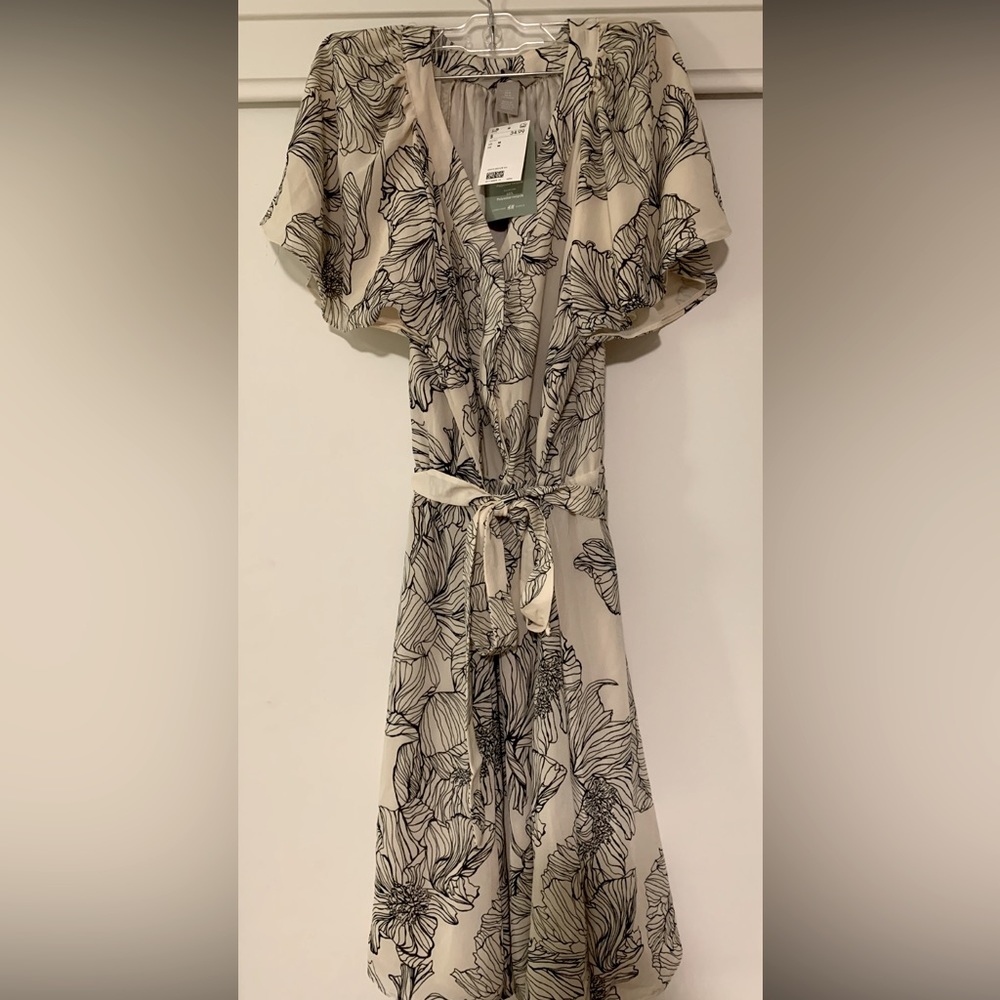 H&M Midi Floral / Crème & Black